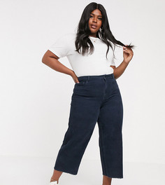 Темно-синие широкие укороченные вельветовые брюки Vero Moda Curve-Темно-синий