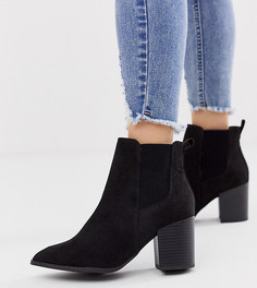 Черные ботинки челси на каблуке из искусственной замши New Look Wide Fit-Черный