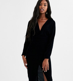 Бархатное платье миди с запахом ASOS DESIGN Tall-Черный