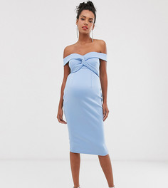 Платье миди с открытыми плечами и узлом ASOS DESIGN Maternity baby shower-Синий