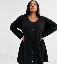 Свободное платье мини на пуговицах с длинными рукавами ASOS DESIGN Curve-Черный