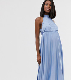 Платье миди со складками и халтером ASOS DESIGN Maternity-Синий