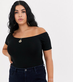 Черное боди с открытыми плечами и короткими рукавами ASOS DESIGN Curve-Черный