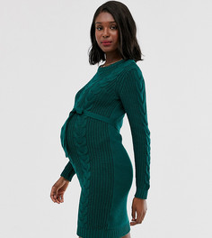 Зеленое вязаное платье-джемпер для беременных Mamalicious-Зеленый Mama.Licious
