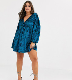 Свободное бархатное платье с длинными рукавами ASOS DESIGN Curve-Зеленый