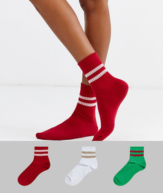 Новогодние носки до щиколотки ASOS DESIGN - Набор из 3 шт.-Мульти