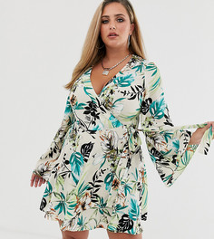 Платье мини с поясом и цветочным принтом Missguided Plus-Мульти