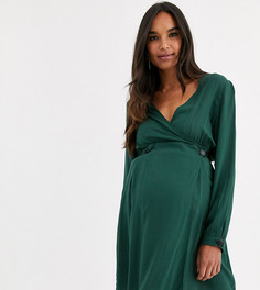 Платье мини с запахом и длинными рукавами ASOS DESIGN Maternity-Зеленый