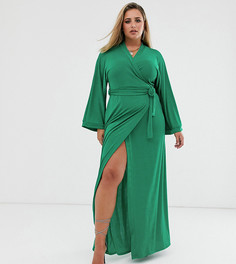 Зеленое платье макси с запахом Missguided Plus-Зеленый