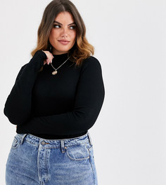 Черный топ в рубчик с отверстиями для больших пальцев ASOS DESIGN Curve