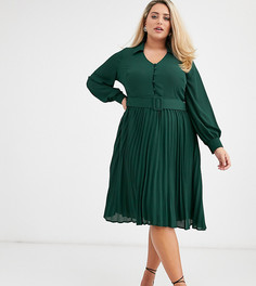 Платье-рубашка со складками Fashion Union Plus-Зеленый