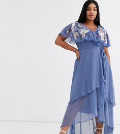 Платье макси с кейпом, асимметричным подолом и вышивкой ASOS DESIGN Curve-Мульти