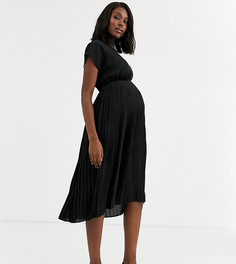 Черное платье миди с плиссированной юбкой New Look Maternity-Черный