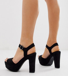 Черные босоножки на каблуке из искусственной замши New Look Wide Fit-Черный