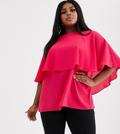 Малиновая свободная блузка с широкой оборкой Simply Be-Розовый