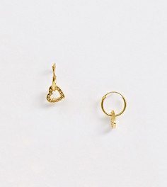 Серьги-кольца из позолоченного серебра с подвеской-сердцем ASOS DESIGN-Золотой
