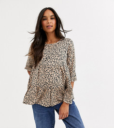 Коричневая свободная блузка со звериным принтом New Look Maternity-Коричневый
