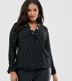 Черная блузка в горошек с V-образным вырезом Simply Be-Мульти