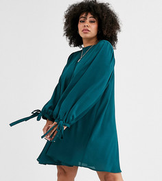 Свободное платье мини с высоким воротом и завязками на рукавах ASOS DESIGN Curve-Зеленый