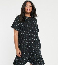 Платье мини с оборкой на подоле и винтажным цветочным принтом Daisy Street Plus-Черный