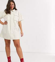 Светло-бежевое свободное джинсовое платье-рубашка ASOS DESIGN Curve-Белый