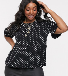 Футболка в горошек с баской New Look Curves-Черный