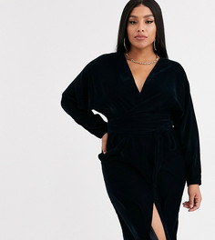 Бархатное платье миди с рукавами "летучая мышь" ASOS DESIGN Curve-Темно-синий