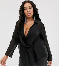 Полупрозрачный топ с запахом и драпировкой ASOS DESIGN Curve-Черный
