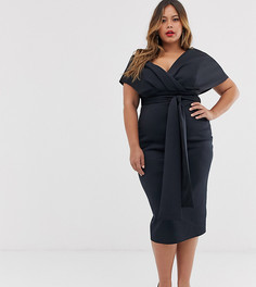 Платье-футляр миди с завязкой ASOS DESIGN Curve-Черный