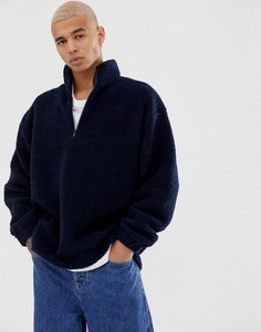 Темно-синий плюшевый oversized-свитшот с короткой молнией ASOS DESIGN-Красный