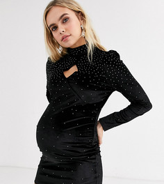 Бархатное платье мини с отделкой стразами Fashion Union Maternity-Черный