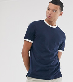 Темно-синяя футболка из органического хлопка с окантовкой ASOS DESIGN Tall-Мульти