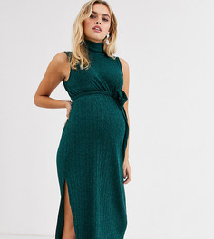 Платье миди в рубчик с поясом и высоким воротом ASOS DESIGN Maternity-Оранжевый