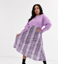 Трикотажное платье лавандового цвета со змеиным принтом ASOS DESIGN Curve-Фиолетовый