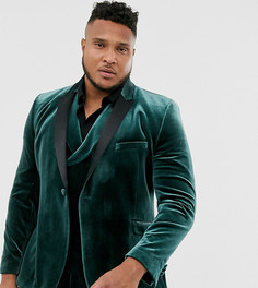 Зеленый бархатный пиджак смокинг супероблегающего кроя ASOS DESIGN Plus