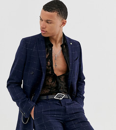 Супероблегающий двубортный пиджак в клетку Twisted Tailor-Темно-синий