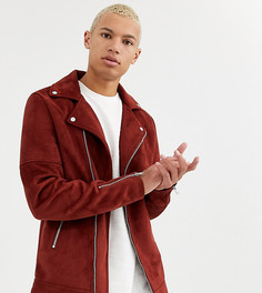Бордовая байкерская куртка из искусственной замши ASOS DESIGN Tall-Красный