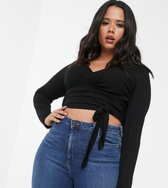 Лонгслив в рубчик с запахом ASOS DESIGN Curve-Черный