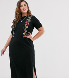 Платье-футболка миди с изображением цветов ASOS DESIGN Curve-Черный