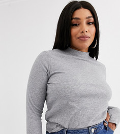 Серый меланжевый топ в рубчик с отверстиями для большого пальца ASOS DESIGN Curve