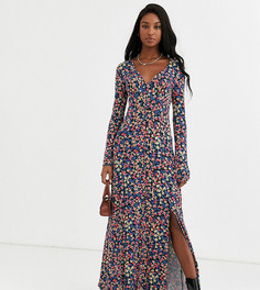 Чайное платье макси на пуговицах с длинными рукавами и принтом ASOS DESIGN Tall-Мульти