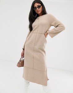 Бежевое мягкое платье миди со вставками и карманами ASOS DESIGN-Бежевый