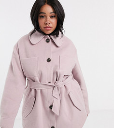 Розовое пальто с поясом ASOS DESIGN Curve-Розовый