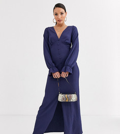 Фактурное платье макси на пуговицах с длинными рукавами ASOS DESIGN Tall-Темно-синий