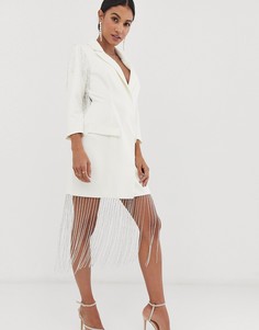Платье-пиджак мини с бахромой ASOS DESIGN-Белый
