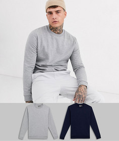 2 свитшота темно-синего и серого меланжевого цвета ASOS DESIGN-Мульти