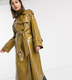 Тренч цвета хаки из винила ASOS DESIGN Tall-Зеленый