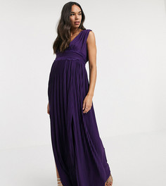 Плиссированное премиум-платье макси с кружевной отделкой ASOS DESIGN Maternity-Фиолетовый