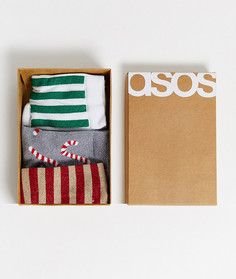 Набор из 3 пар новогодних носков в подарочной коробке ASOS DESIGN-Мульти