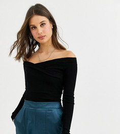 Черный топ с запахом и открытыми плечами ASOS DESIGN Tall